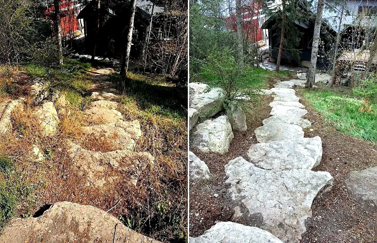 Spring yard cleanup Calgary; Edge Property Services before and after